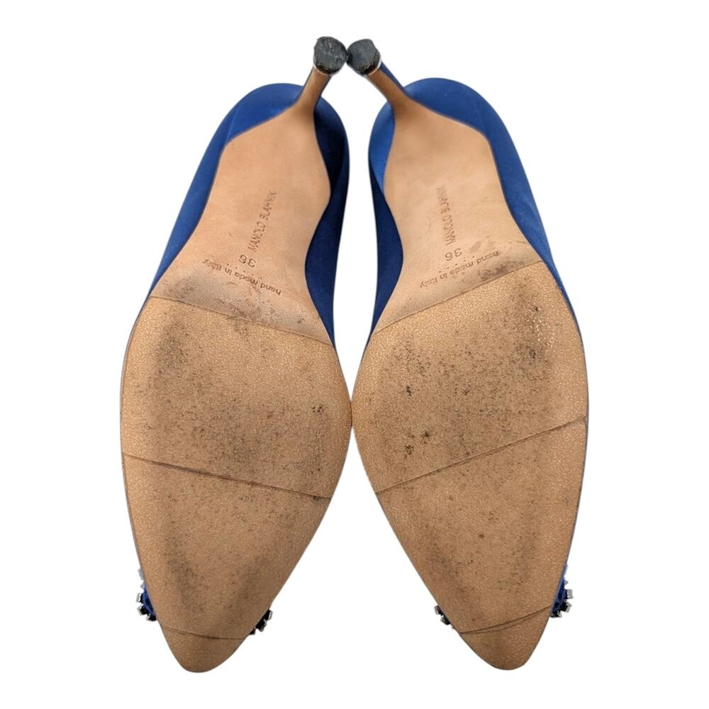 Manolo Blahnik Hangisi 70 Crystal Embellished Pump Heel Cobalt Blue Satin 36 - Picture 10 of 12
